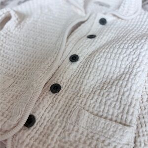 Waffle Knit Cream Cardigan with Black Buttons